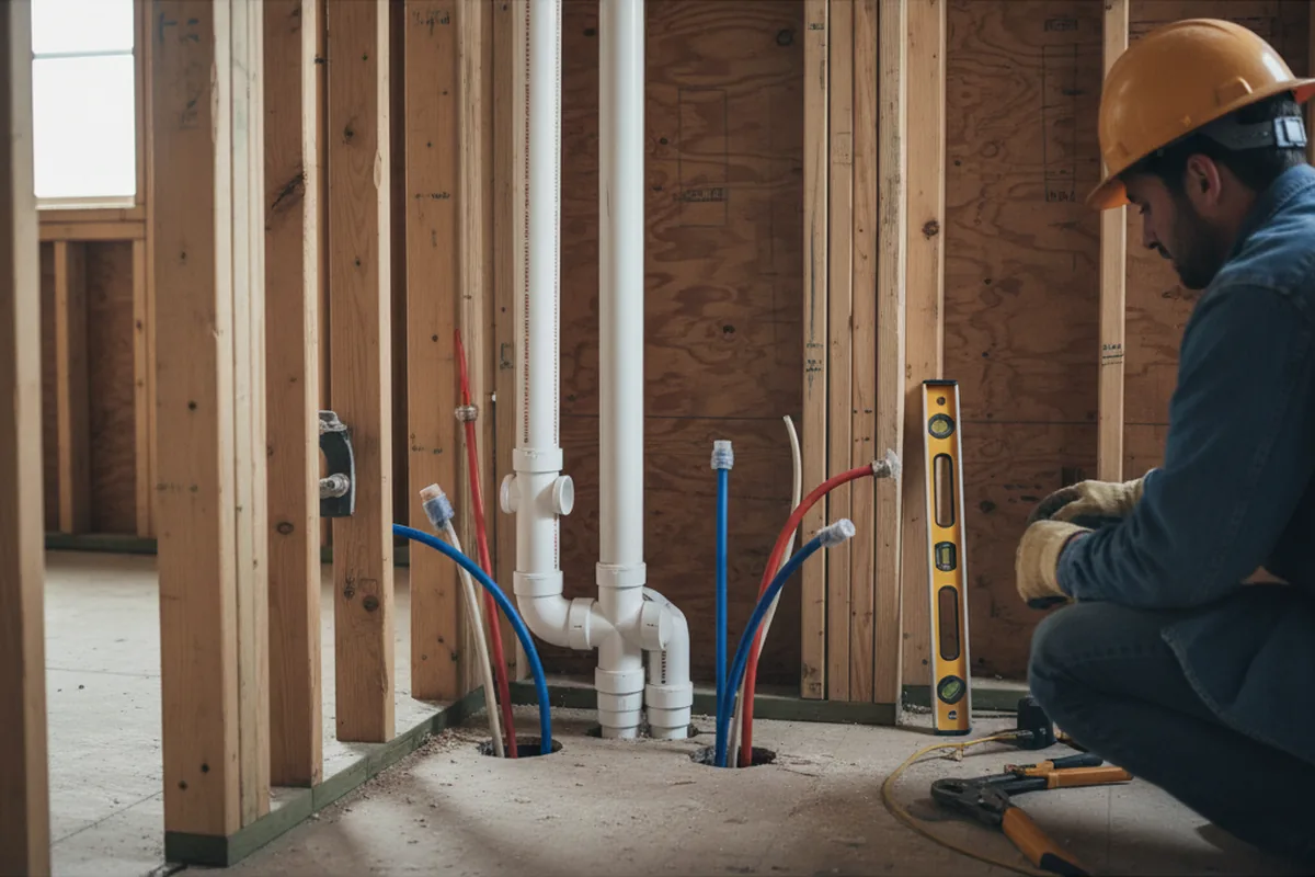 Drain and supply rough-in during Sump Pump Repair in Lula